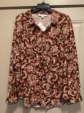Emily Daniels Brown Floral Top Plus Size 2X